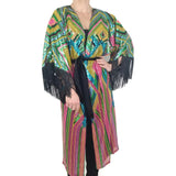 Kimono Dark Pink/Blue geometric sequin with Fringe