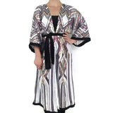 Kimono Silver/ Red geometric sequin with Velvet trim