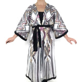 Kimono Silver/ Red geometric sequin with Velvet trim