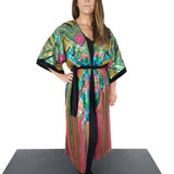 Kimono Dark Pink/Blue  geometric sequin with Velvet trim