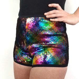High rise booty shorts Disco Rainbow/Gold