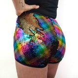High rise booty shorts Disco Rainbow/Gold