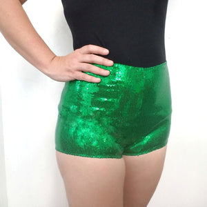 High rise booty shorts Green Mini Sequins