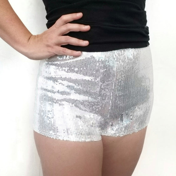 High rise booty shorts Mini Silver Sequins
