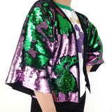 Cropped Kimono purple/ green flip sequins