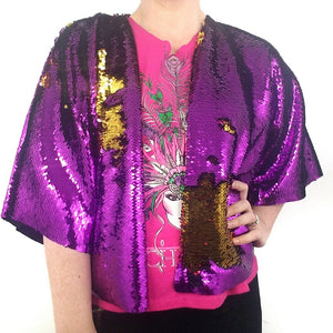 Cropped kimono purple/ gold flip sequin